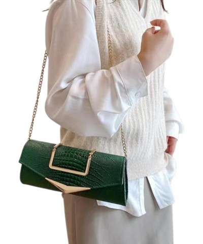 Women Vegan Leather Evening Handbag Crocodile Pattern Handle Clutch Purse Cross Body Envelope Bag A-green $16.00 Evening Bags