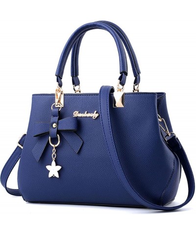 Women Bowknot Satchel Bags Handle Shoulder Handbags and Purses Pockets Zipper Leather Crossbody Bags Navy Blue Navy Blue $36....