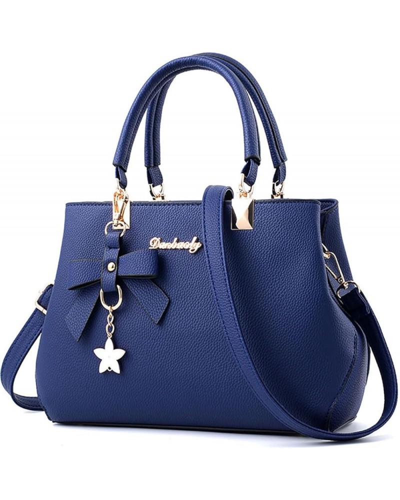 Women Bowknot Satchel Bags Handle Shoulder Handbags and Purses Pockets Zipper Leather Crossbody Bags Navy Blue Navy Blue $36....