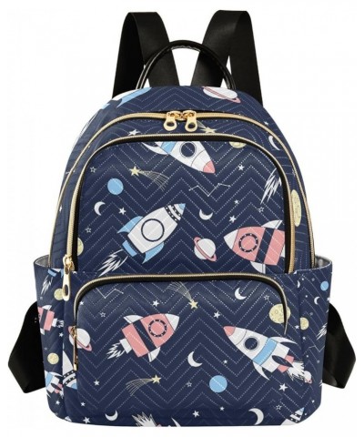 Women Backpack Blue Pink Spaceship Shooting Star Anti-Theft Travel Backpack with Luggage Belt Lightweight Handbag Lady Purse ...