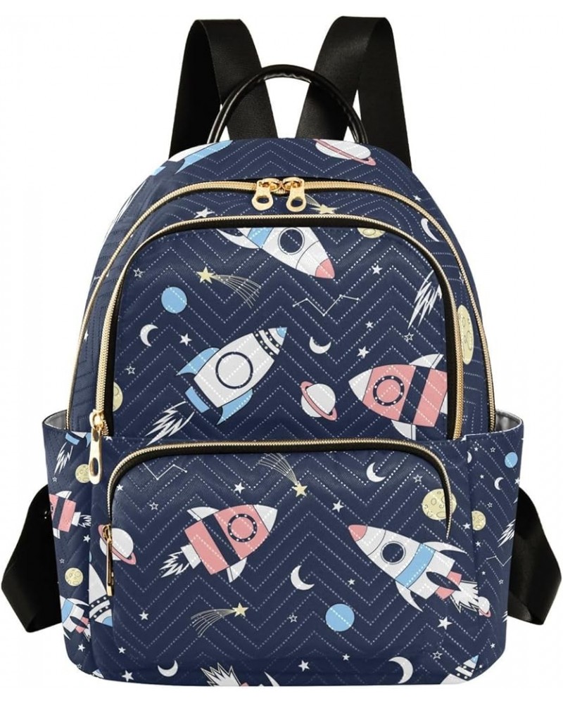 Women Backpack Blue Pink Spaceship Shooting Star Anti-Theft Travel Backpack with Luggage Belt Lightweight Handbag Lady Purse ...