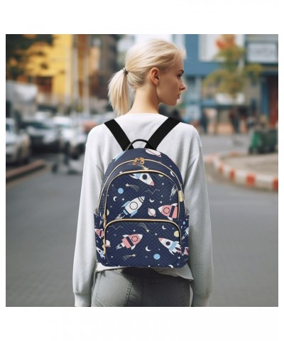 Women Backpack Blue Pink Spaceship Shooting Star Anti-Theft Travel Backpack with Luggage Belt Lightweight Handbag Lady Purse ...