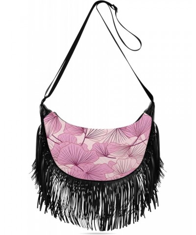 Ginko Pink Leaf Tassel Crossbody Handbags for Women Ample Capacity Shoulder Bag with Adjustable Strap Durable Cell Phone Purs...