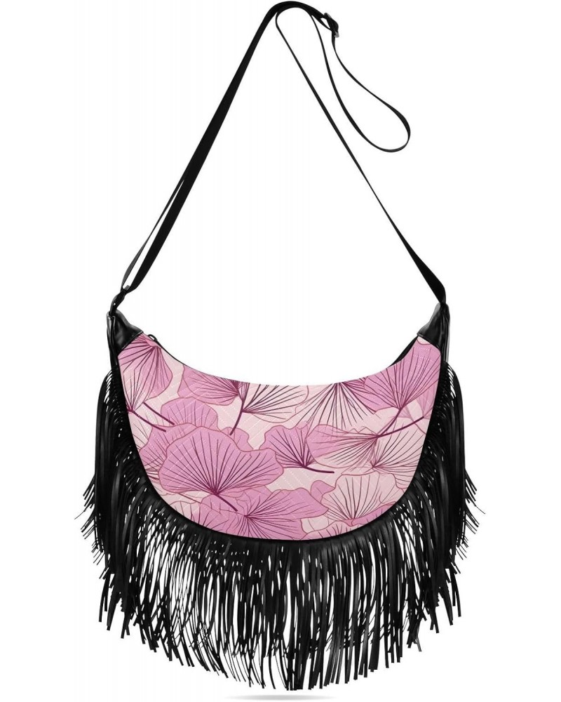 Ginko Pink Leaf Tassel Crossbody Handbags for Women Ample Capacity Shoulder Bag with Adjustable Strap Durable Cell Phone Purs...