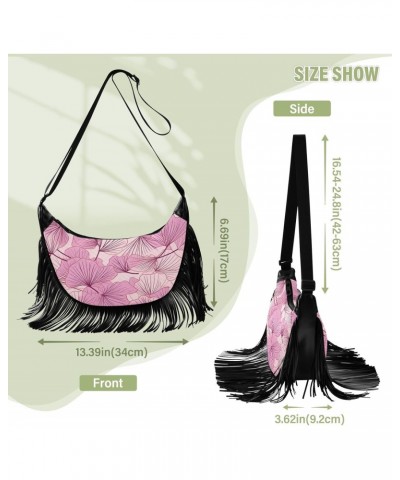 Ginko Pink Leaf Tassel Crossbody Handbags for Women Ample Capacity Shoulder Bag with Adjustable Strap Durable Cell Phone Purs...