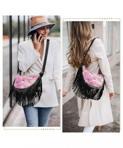 Ginko Pink Leaf Tassel Crossbody Handbags for Women Ample Capacity Shoulder Bag with Adjustable Strap Durable Cell Phone Purs...