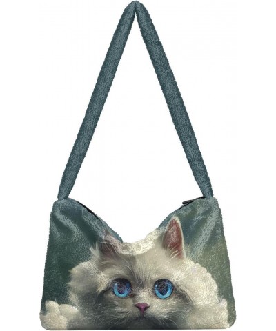 Plush Underarm Bag, (Fluffy Cat) Fluffy Shoulder Bag Women Ladies Tote Bag, Cute Furry Purse, Small Handbag Bag for Autumn an...