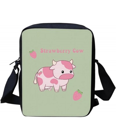 Women Men Small Crossbody Bag Messenger Purse for Traveling Shopping Strawberry Cow Green $10.50 Crossbody Bags