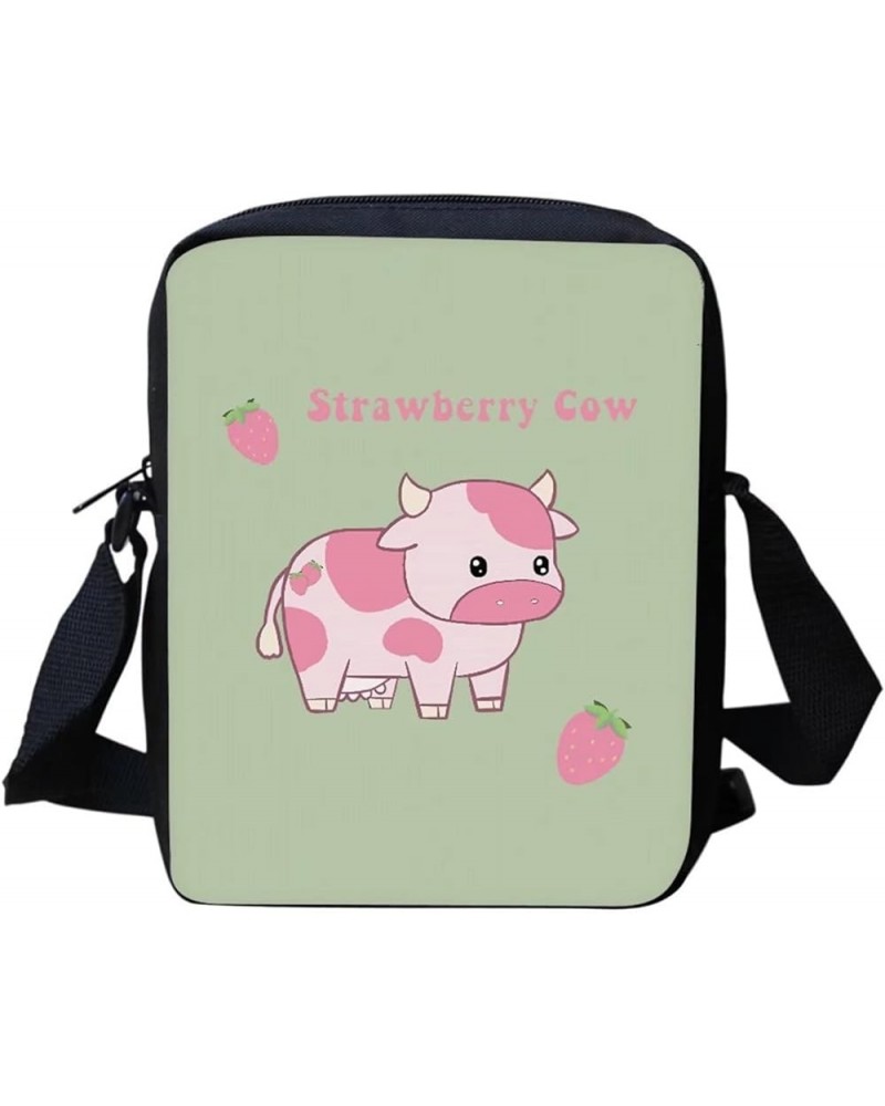 Women Men Small Crossbody Bag Messenger Purse for Traveling Shopping Strawberry Cow Green $10.50 Crossbody Bags