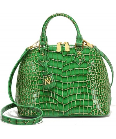 Bright PU Leather Shell Bag for Women Stylish Crocodile Pattern Top Handle Handbag Satchel Large Capacity Shoulder Bag Green ...