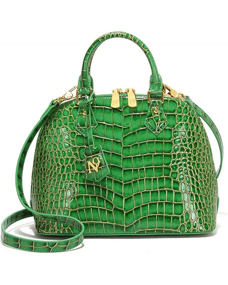 Bright PU Leather Shell Bag for Women Stylish Crocodile Pattern Top Handle Handbag Satchel Large Capacity Shoulder Bag Green ...