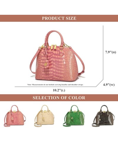 Bright PU Leather Shell Bag for Women Stylish Crocodile Pattern Top Handle Handbag Satchel Large Capacity Shoulder Bag Green ...