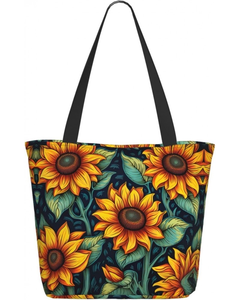 Spring Sunflowers Retro Flowers Tote Bag with Zipper for Women Inside Mesh Pocket Heavy Duty Casual Anti-water Cloth Shoulder...