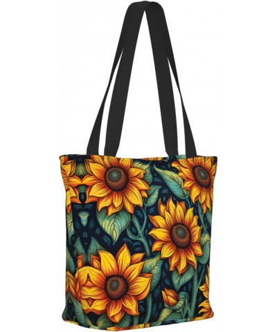 Spring Sunflowers Retro Flowers Tote Bag with Zipper for Women Inside Mesh Pocket Heavy Duty Casual Anti-water Cloth Shoulder...