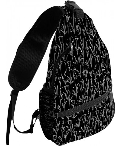 Sling Bag Crossbody Bag for Women Men Mexico Skull Flower Black Background Waterproof Hiking Backpack Lightweight Chest Shoul...