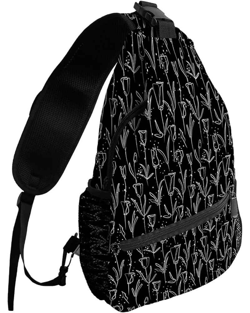 Sling Bag Crossbody Bag for Women Men Mexico Skull Flower Black Background Waterproof Hiking Backpack Lightweight Chest Shoul...