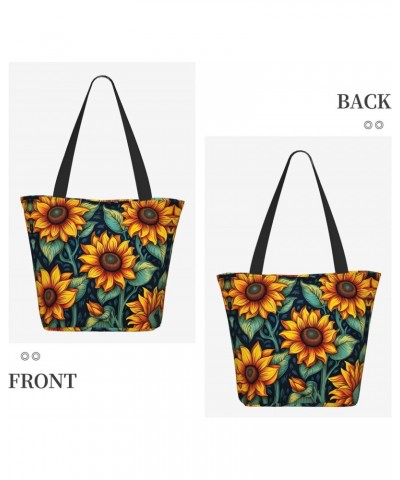 Spring Sunflowers Retro Flowers Tote Bag with Zipper for Women Inside Mesh Pocket Heavy Duty Casual Anti-water Cloth Shoulder...