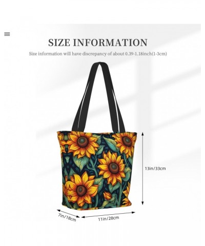 Spring Sunflowers Retro Flowers Tote Bag with Zipper for Women Inside Mesh Pocket Heavy Duty Casual Anti-water Cloth Shoulder...