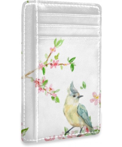 A Lovely Bird With Flowers Slim Minimalist Wallets Rfid Blocking Card Wallets PU Leather Front Pocket Wallets for Men and Wom...