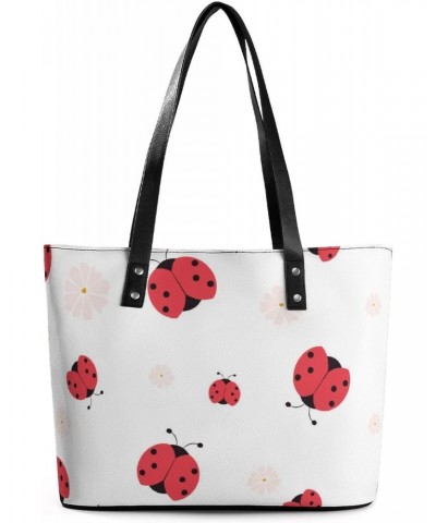 Womens Handbag Ladybug And Ladybird And Flowers Pink Leather Tote Bag Top Handle Satchel Bags For Lady $20.64 Totes