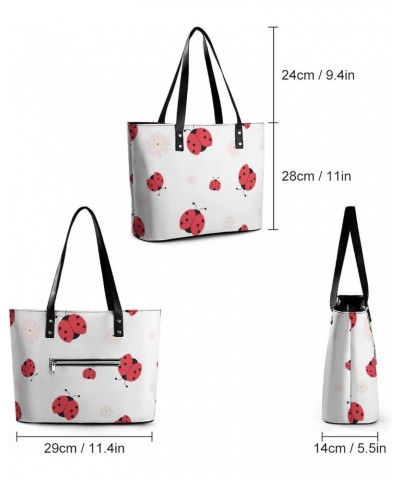 Womens Handbag Ladybug And Ladybird And Flowers Pink Leather Tote Bag Top Handle Satchel Bags For Lady $20.64 Totes