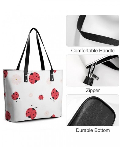 Womens Handbag Ladybug And Ladybird And Flowers Pink Leather Tote Bag Top Handle Satchel Bags For Lady $20.64 Totes