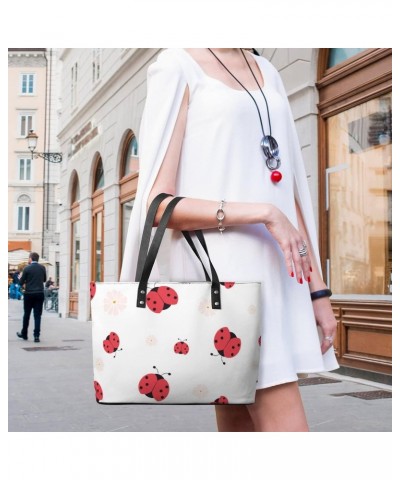 Womens Handbag Ladybug And Ladybird And Flowers Pink Leather Tote Bag Top Handle Satchel Bags For Lady $20.64 Totes