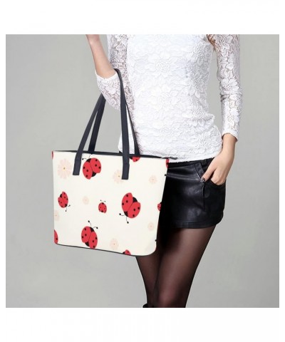 Womens Handbag Ladybug And Ladybird And Flowers Pink Leather Tote Bag Top Handle Satchel Bags For Lady $20.64 Totes