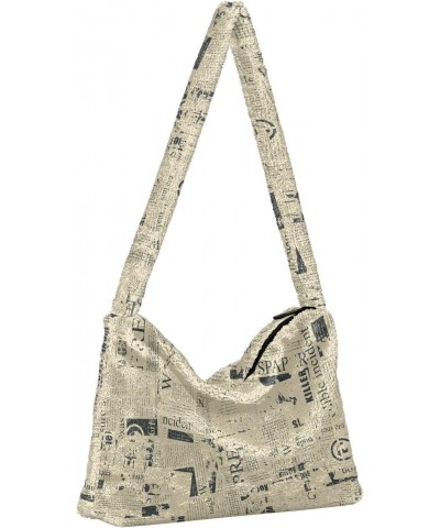 Plush Underarm Bag, (Vintage Newspaper Collection) Fluffy Shoulder Bag Women Ladies Tote Bag, Cute Furry Purse, Small Handbag...