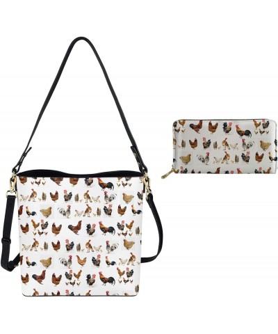 Leather Purses and Handbag for Women Bucket Bag with Wrist Wallet 2 Packs White-chicken $32.85 Totes