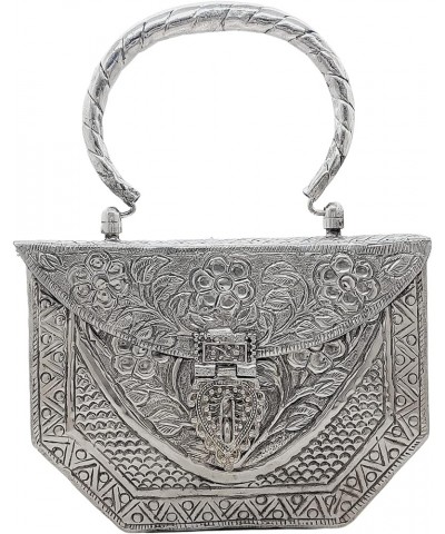 Women's Silver Brass Metal Handle Clutch Handmade Antique Ethnic Hand Clutch Design 1 $30.24 Clutches