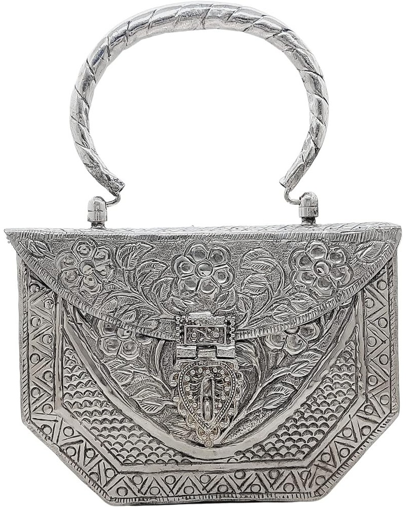 Women's Silver Brass Metal Handle Clutch Handmade Antique Ethnic Hand Clutch Design 1 $30.24 Clutches