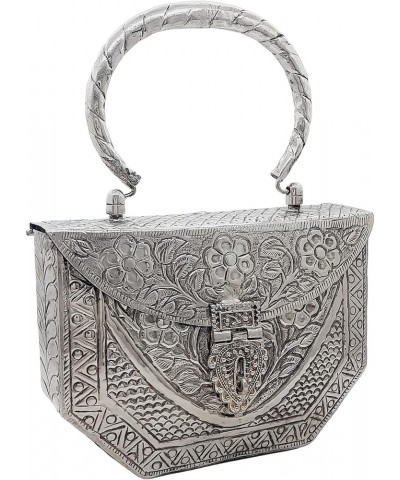 Women's Silver Brass Metal Handle Clutch Handmade Antique Ethnic Hand Clutch Design 1 $30.24 Clutches