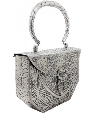 Women's Silver Brass Metal Handle Clutch Handmade Antique Ethnic Hand Clutch Design 1 $30.24 Clutches