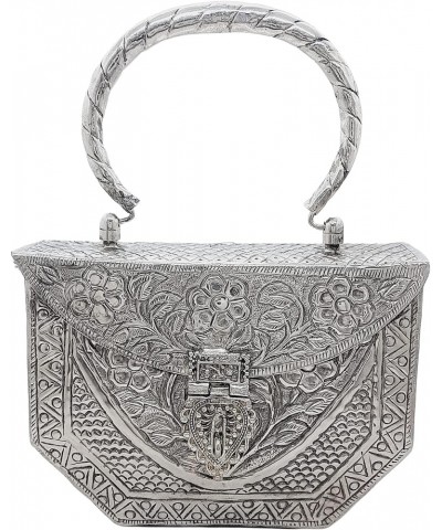 Women's Silver Brass Metal Handle Clutch Handmade Antique Ethnic Hand Clutch Design 1 $30.24 Clutches