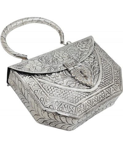 Women's Silver Brass Metal Handle Clutch Handmade Antique Ethnic Hand Clutch Design 1 $30.24 Clutches