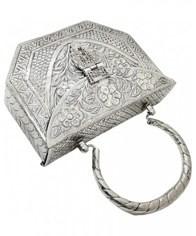 Women's Silver Brass Metal Handle Clutch Handmade Antique Ethnic Hand Clutch Design 1 $30.24 Clutches