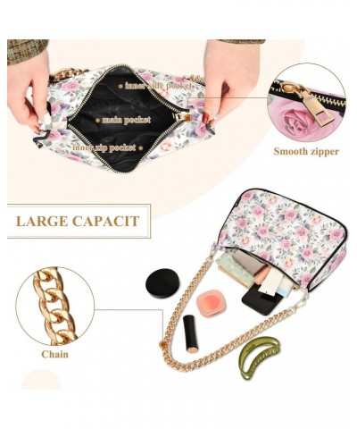 Beautiful Pink Rose Clutch Shoulder Bag for Women, Hobo Tote Handbag with Gold Chain, Crossbody Bag with Zipper Closure $13.2...