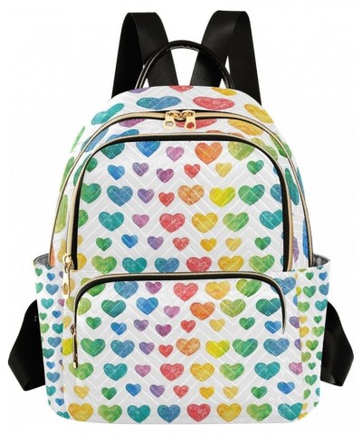 Watercolor Rainbow Hearts Womens Daily Backpack, Women's Backpack Purse, Women's Travel Backpack, M Watercolor Rainbow Hearts...