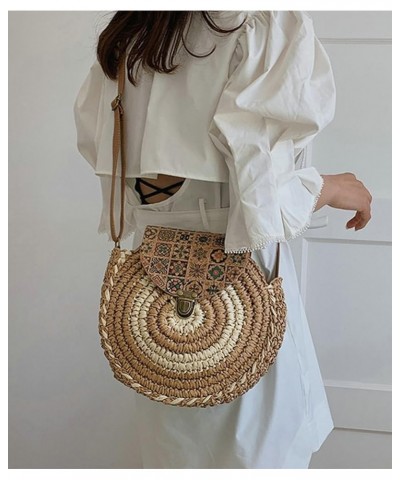 Handmade Straw Round Crossbody Bag Trendy Beach Shoulder Bag Folk Style Handbag Hobo Bag Purse Clutch for Summer 2024 Khaki $...