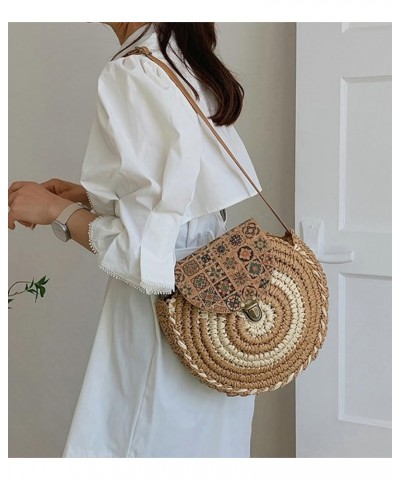 Handmade Straw Round Crossbody Bag Trendy Beach Shoulder Bag Folk Style Handbag Hobo Bag Purse Clutch for Summer 2024 Khaki $...