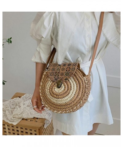 Handmade Straw Round Crossbody Bag Trendy Beach Shoulder Bag Folk Style Handbag Hobo Bag Purse Clutch for Summer 2024 Khaki $...