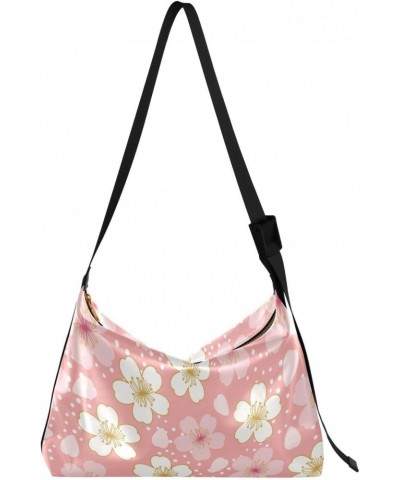 Pink Flowers Print Crossbody Bag Hobo Handbag Purse Fashion PU Leather Shoulder Bags for Women $19.03 Hobo Bags