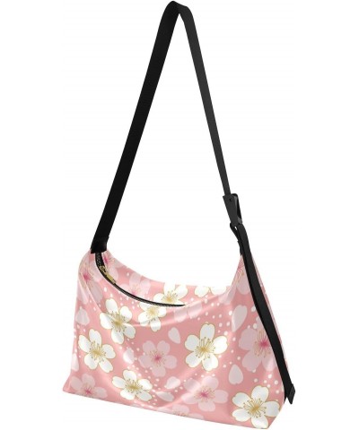 Pink Flowers Print Crossbody Bag Hobo Handbag Purse Fashion PU Leather Shoulder Bags for Women $19.03 Hobo Bags