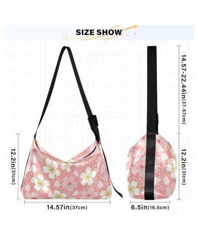 Pink Flowers Print Crossbody Bag Hobo Handbag Purse Fashion PU Leather Shoulder Bags for Women $19.03 Hobo Bags