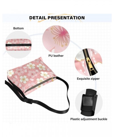 Pink Flowers Print Crossbody Bag Hobo Handbag Purse Fashion PU Leather Shoulder Bags for Women $19.03 Hobo Bags