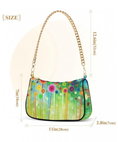 Spring Watercolor Flowers Fashion Quilted Crossbody Bag for Women Shoulder Evening Purse with Gold Chain & Smooth Zipper Styl...