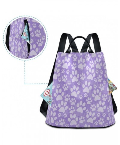 Dog Paw Print Purple Women Backpack Anti-theft Handbag Purse Travel Bag Fashion Shoulder Bags $23.59 Backpacks