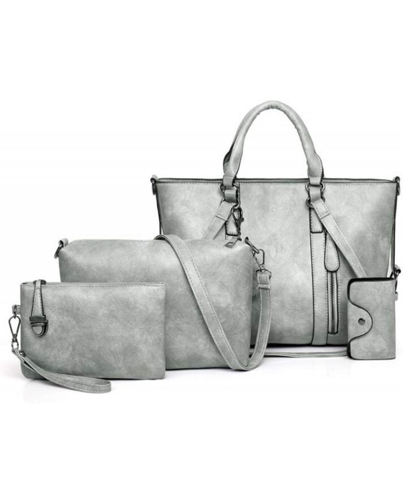 PU Leather Tote Hobo for Women Shoulder Crossbody Bags Elegant 4pcs Satchel Clutches Wallets Gray $23.31 Totes