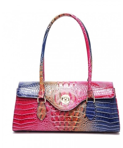 Leather Crocodile Pattern Top Handle Handbag for Women High-value Satchel Tote Purse for Ladies Colorful Rose&blue $20.68 Han...